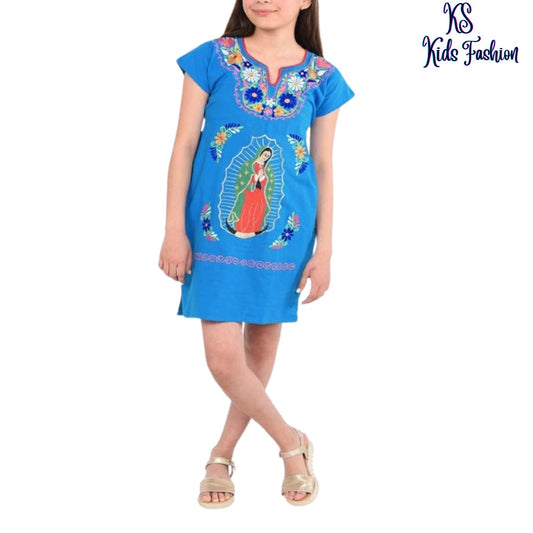 Vestido Bordado de Niña KS-77448 Blue - Embroidered Dress for kids