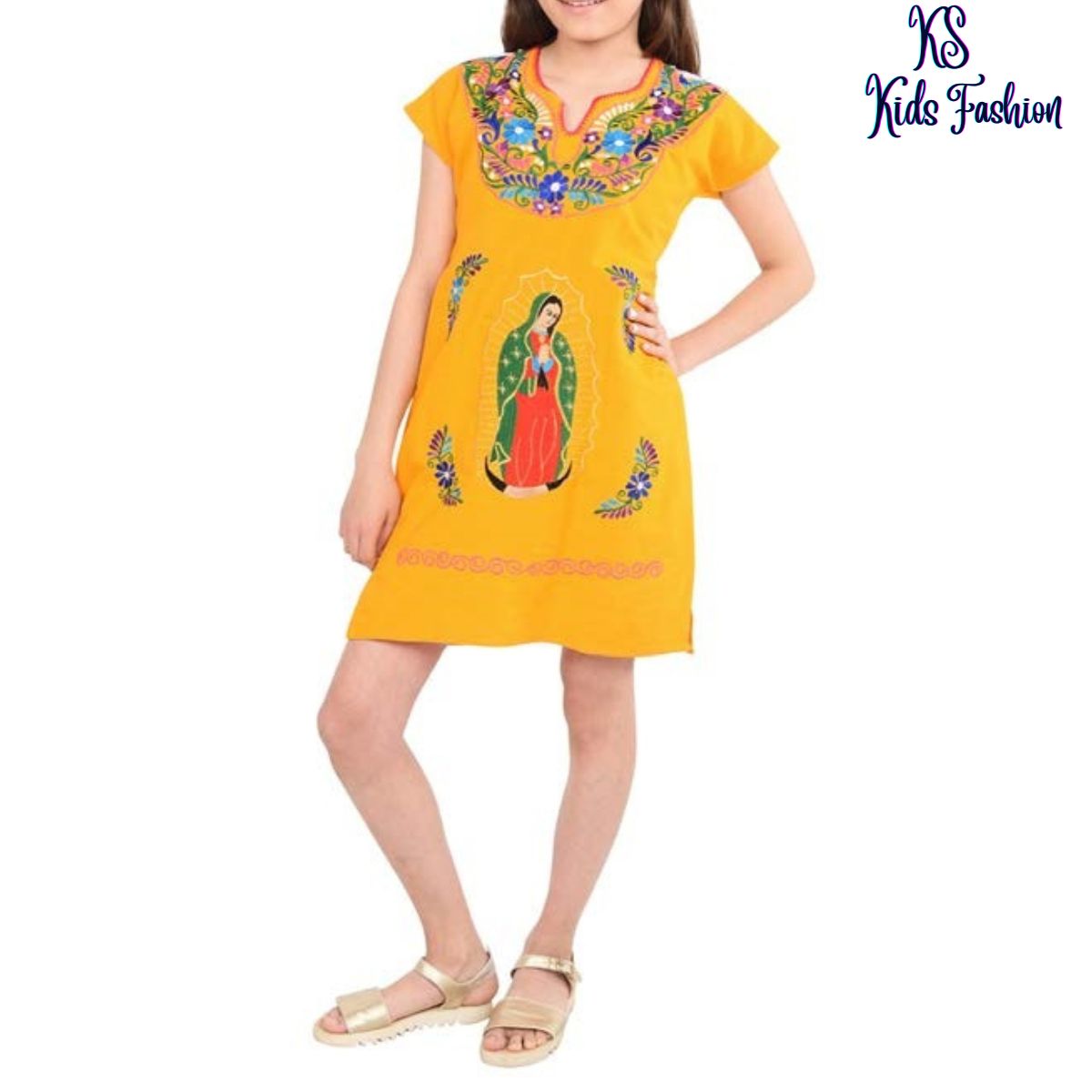 Vestido Bordado de Niña KS-77448 Yellow - Embroidered Dress for kids