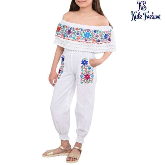 Palazzo Bordado de Niña KS-79420-4 White - Embroidered Jumper for kids